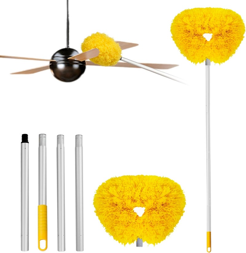 Heonay Ceiling Fan Cleaner Duster Reusable Microfiber Ceiling Fan Blade Cleaner Removable Duster with Extension Pole Adjusts 13 to 49.7 Inch for Cleaning Walls Bookshelves Furniture Door Window Top (Yellow) - Image 1